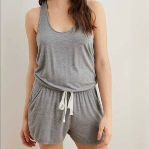 Aerie Knit Twist Back Romper - Dark Heather Gray with Drawstring Waist - Size XS